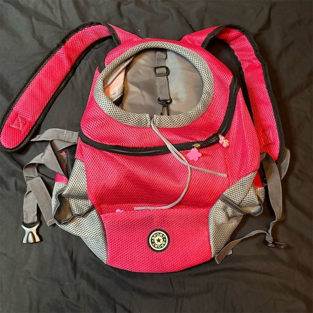 Sport Pet Dog Backpack Carrier Pink/Gray Breathable Mesh Front Pocket travel zip